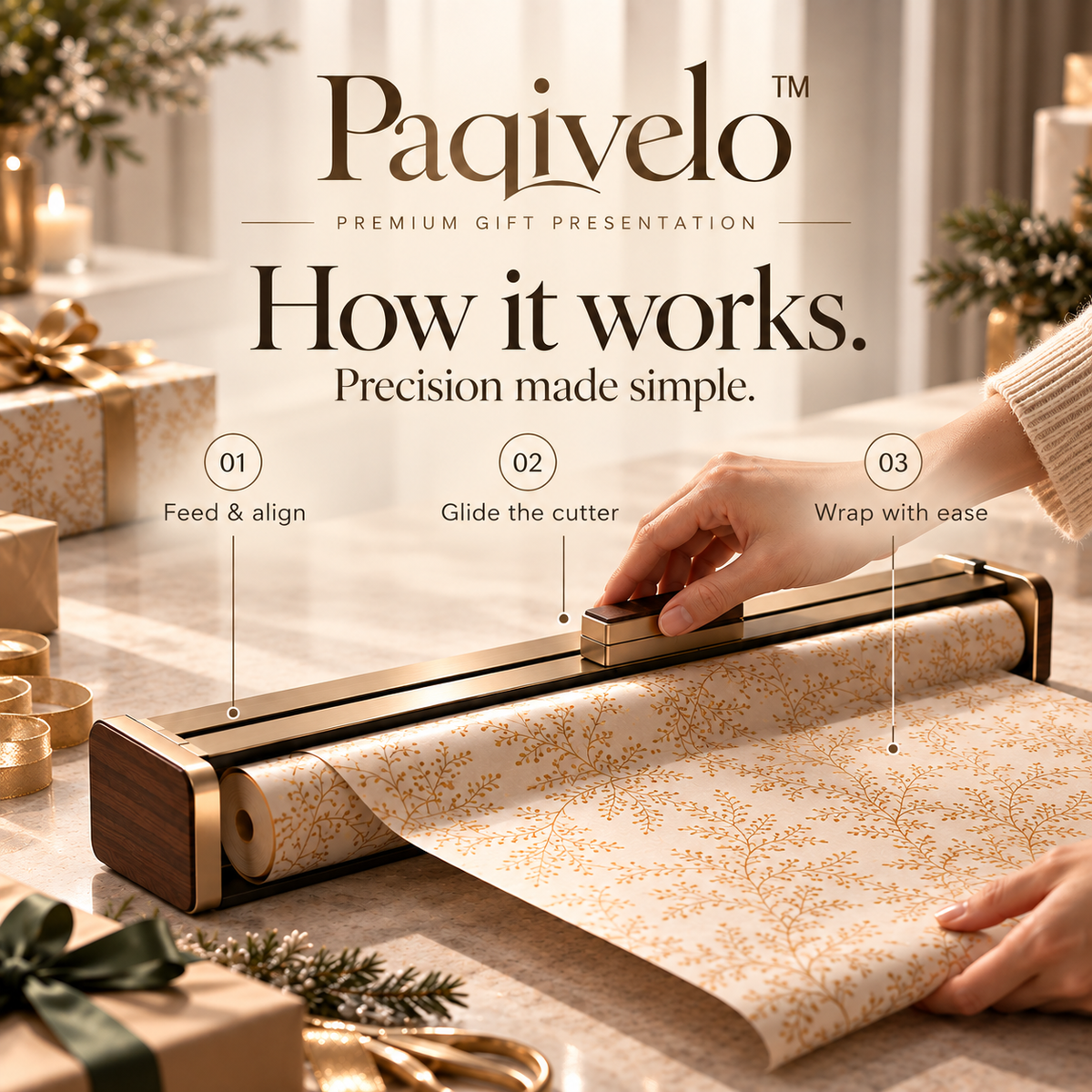 Paqivelo™ Architectural Gift Wrap Cutting Rail
